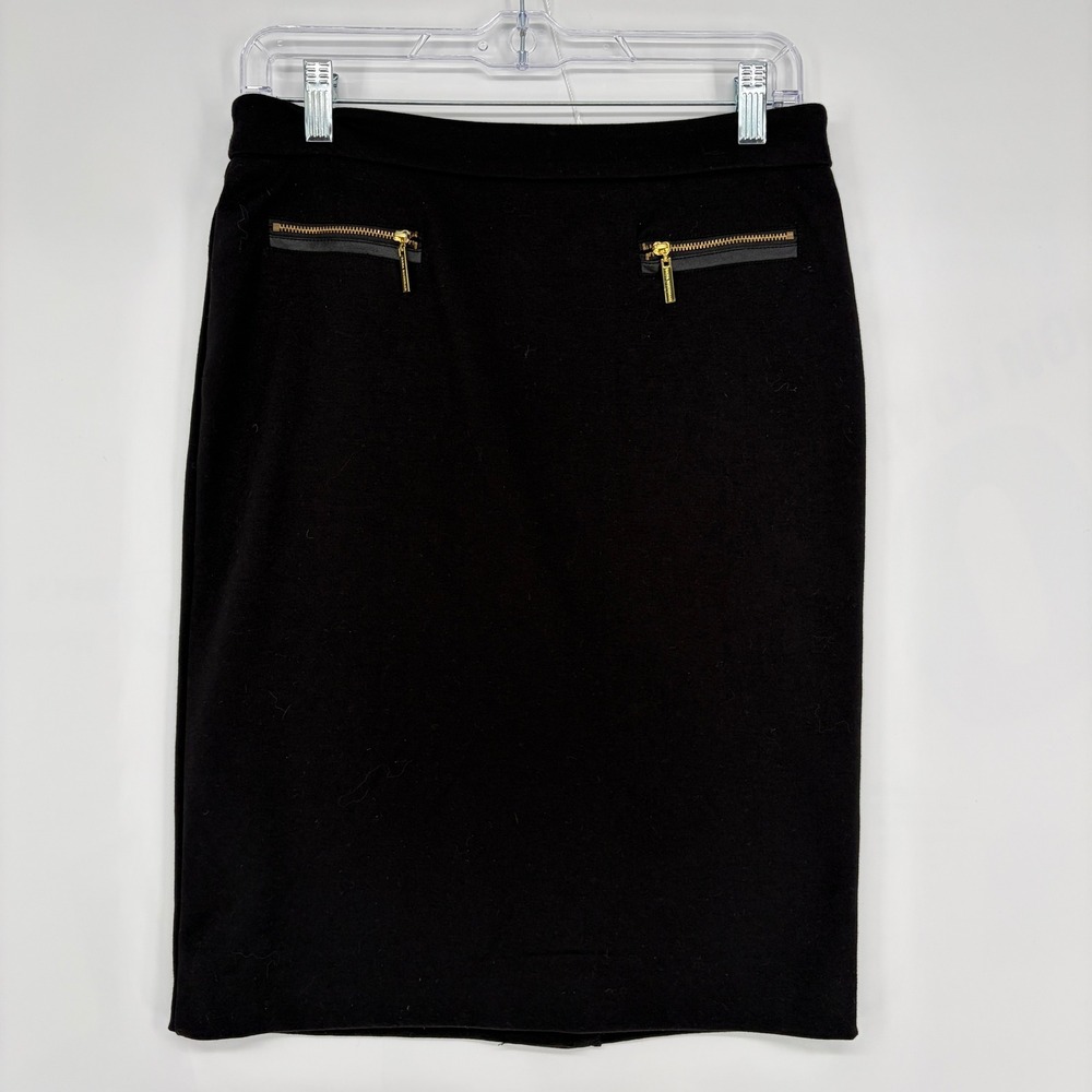 Dana Buchman Black Pencil Skirt Gold Zipper Accents Knee Length Womens 2
